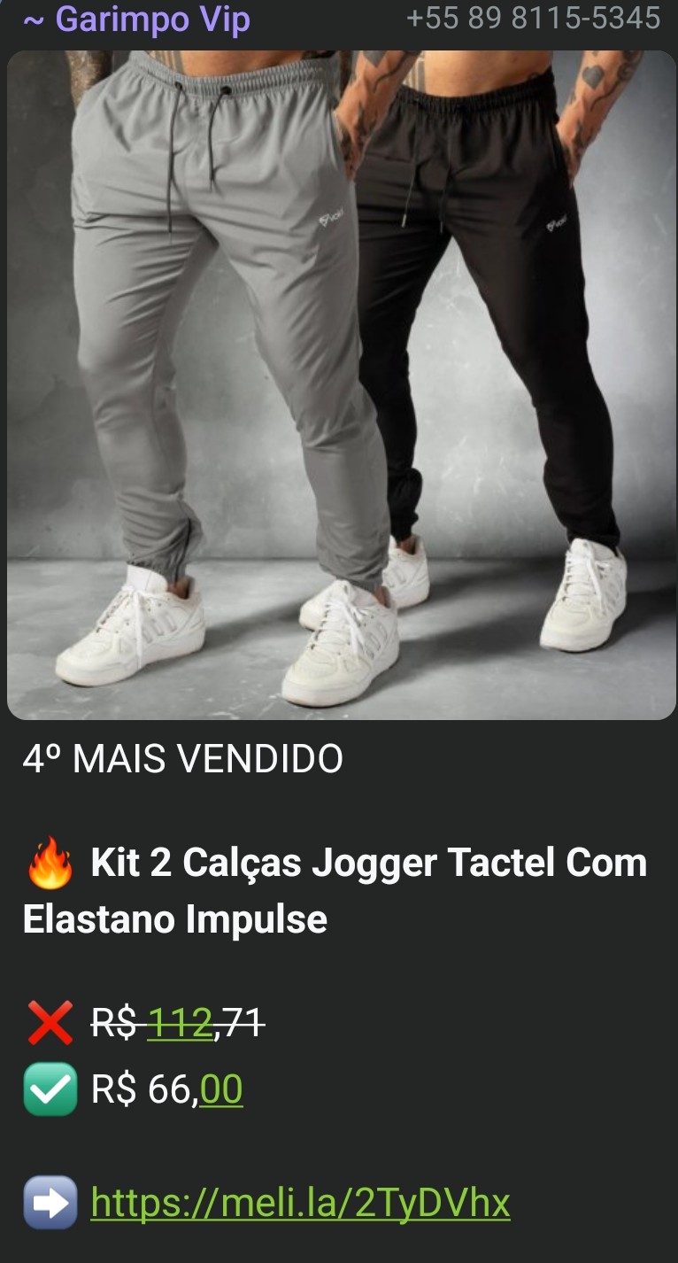 Kit 2 calças jogger por R$ 66,00 no grupo