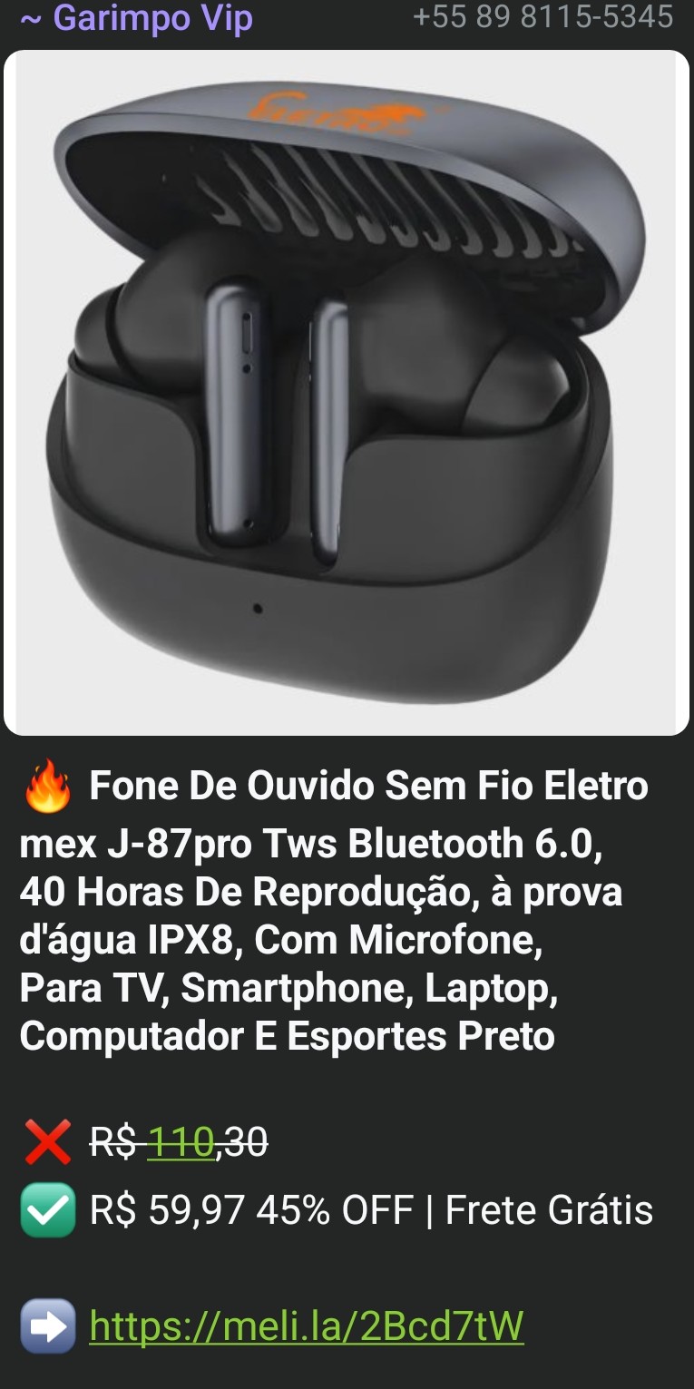 Fone de ouvido sem fio com 45% OFF no grupo