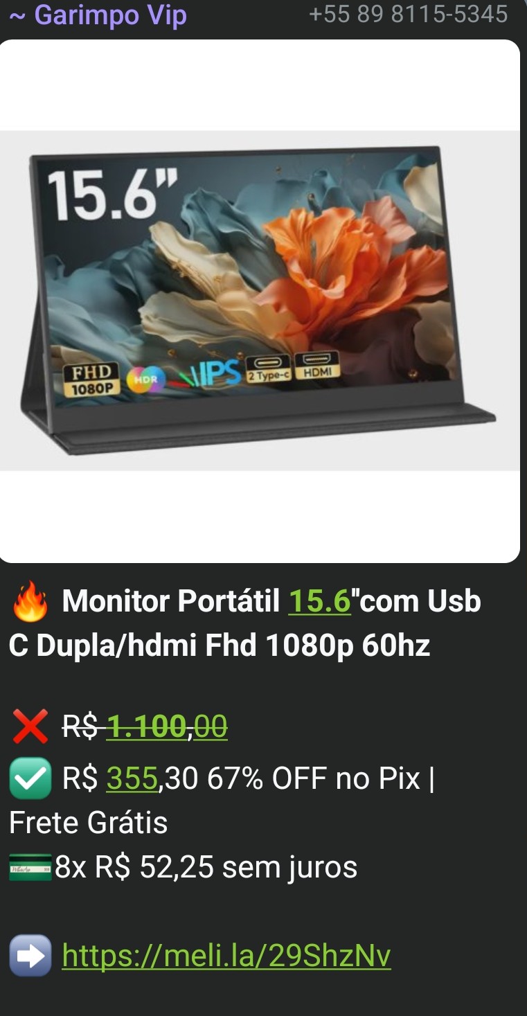 Monitor portátil 15.6" com 67% OFF no grupo