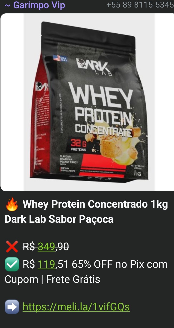 Whey protein 1kg com 65% OFF no grupo